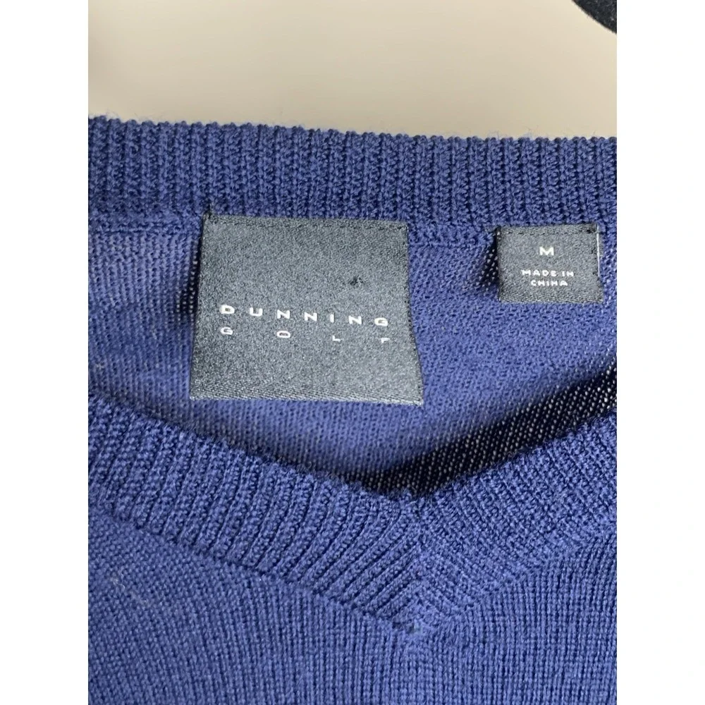 Dunning Golf Merino Wool Sweater Mens M‎ Blue V-Neck Pullover Logo Classic Fit
